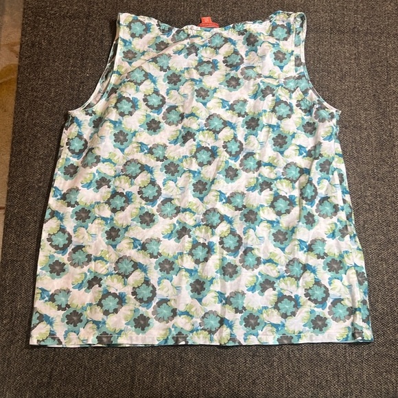 Tommy Bahama Silk Cotton Floral Sleeveless Top - Blue and Green sz L - Picture 6 of 6